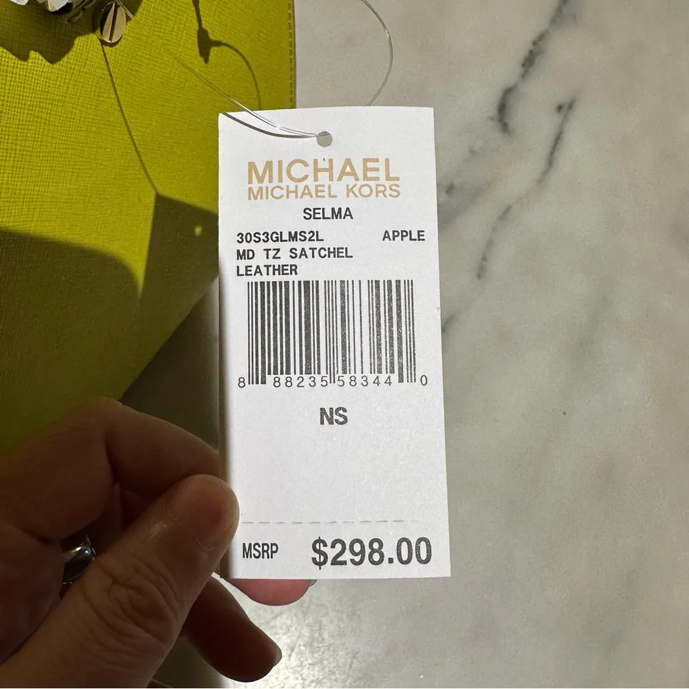 MICHAEL Michael Kors Yellow-Green Saffiano Leather Satchel - Picture 9 of 15